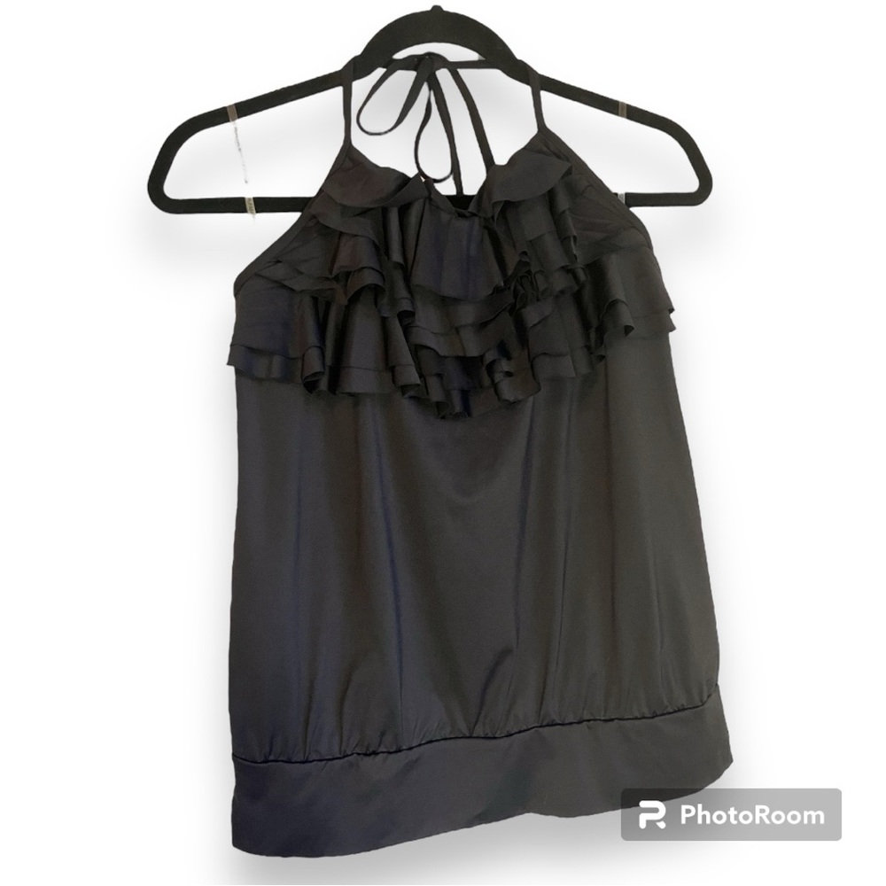 MICHAEL KORS women black ruffles halter tank top with included cups